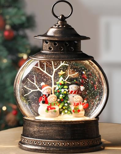 Gorrzai Snowman Snow Globe 12 Inch Christmas Snow Globe Lantern, Lighted Christmas Decorations Indoor for Home Light Up Musical Snowman Decor with Music Timer Swirling Glitter, USB or Battery Operated