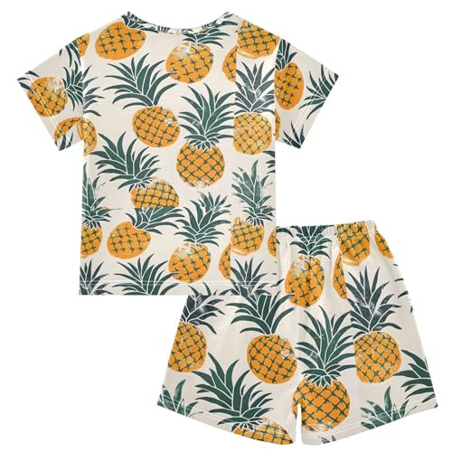 ALAZA Pineapple Fruit Retro Pajamas Short Sleeve 2 Piece Sleepwear Top and Bottom Pajama Set Unisex2