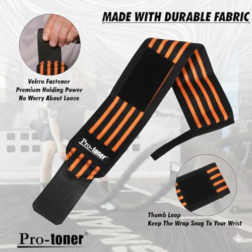 Image of Pro-toner Multipurpose Wrist Support Strap, Adjustable Weightlifting Wrist Wrap for Gym Training (Black Orange)