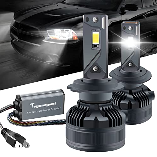 Image of Teguangmei H7 LED Headlight Bulbs, Double Copper Tube Heat Dissipation, Canbus Error Free, 160W 30000LM 6000K Cool White LED Car Hi/Lo Beam Headlight Conversion Kit, Plug & Play, Pack of 2