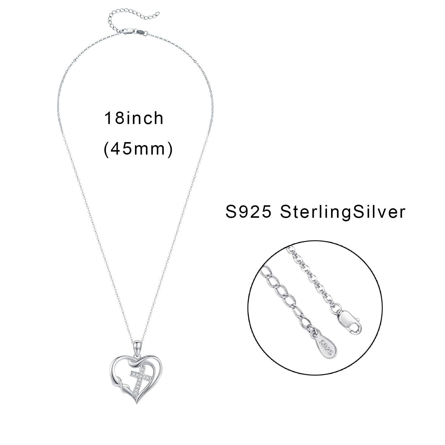 925 Sterling Silber Herz Kreuz Anhänger Halskette Faith CroSH Schmuck für Damen und Herren Perfektes religiöses Geschenk für Damen und Mädchen