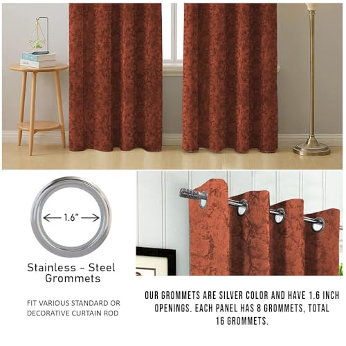 Image of Homestan Abstract Design Velvet Long Door Curtains 9 Feet Long Set of 2 with Stainless Steel Grommets for Home Decor (9 X 4.5, Rust)