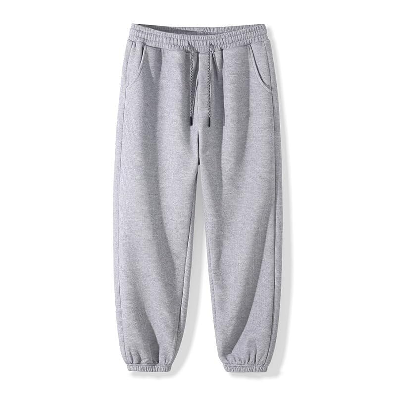 Mens Fleece Joggers Elastic Waist Drawstring Sweatpants Cuffed Ankles Soft Warm Athletic Lounge Pants with Pockets