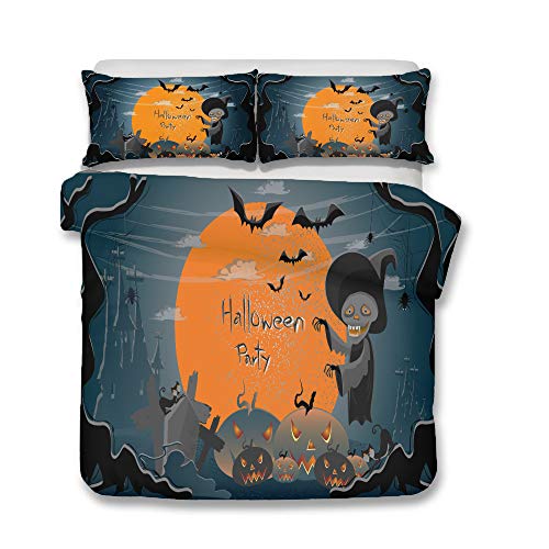 Fansu Juego de Ropa de Cama Funda Nórdica de Microfibra y Funda de Almohada, Funda de Edredón con Microfibra Poliéster - Impresión de Halloween de Terror (Fiesta de Halloween,260x220cm(3pcs))