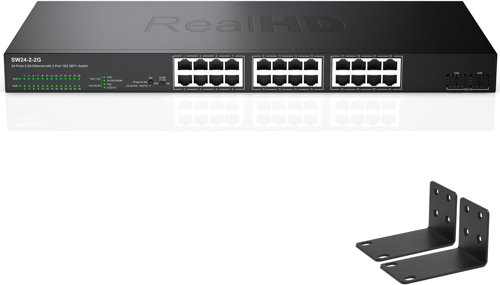 24 Port 2.5G Web Managed Ethernet Network Switch 24 x 2.5 Gigabit | 2 x 10G SFP+ | Work with 10-100-1000Mbps Devices | 160G Bandwidth | Fanless Quiet Metal Internet Switch | Rack Mount