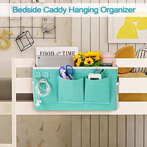 Image of Loghot Bedside Caddy /Bedside Storage Bag Hanging Organizer for Bunk and Hospital Beds,Dorm Rooms Bed Rails,Can be Placed Glasses,Books,Mobile Phones,Keys (Light Blue)