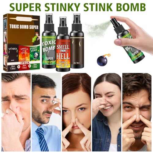 3 Stück Furzspray Scherzartikel - Stinkbomben Fart Spray für Erwachsene, Prank Artikel, Pupsspray, Stinkspray Halloween Karneval Aprilscherz Prank Sachen, Nicht Giftig, DREI Düfte