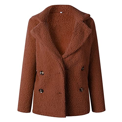 Womens Winter Jacket, Womens Lightweight Jackets Womens Winter Coat Women's Jacket Long Sleeved Winter Plush Lapel Double Button Plush Coat Pleated Trench Coats Double Breasted Peacoat Woman(Coffee,S) #TOP5