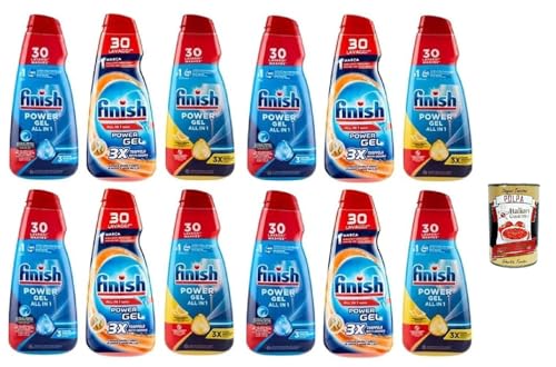 Finish Powergel - Detergente líquido para lavavajillas, multifuncional, efecto desengrasante, 30 lavados, 4 x 600 ml + Polpa italiana Gourmet 400 g