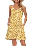 MISFAY Women's Summer Spaghetti Strap Casual Beach Cover Up Dress with Pockets(Floral Yellow,M)