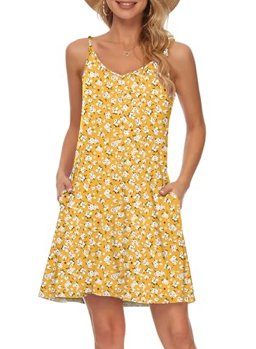 Image of MISFAY Women's Summer Spaghetti Strap Casual Beach Cover Up Dress with Pockets