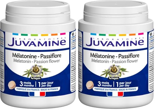 JUVAMINE - Melatonina Pasiflora - Sueño 3 Acciones - 90 Comprimidos - Formato Maxi - Formato 3 Meses - Facilita el Sueño, Reduce Despertares Nocturnos y Mejora el Descanso - Sueño reparador