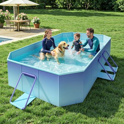 HeySplash Foldable Pool, Non-Inflatable Swimming Pool with Rigid Puncture-Proof Hard Composite Board, Kiddie Pool Outdoor Pool, Adults & Kids Pool for Backyard Garden Dog Pool 78"×53"×19", Ice Blue