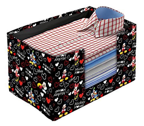 Image of Kuber Industries Non-Woven Mickey Mouse Print Foldable Shirt Stacker /Wardrobe Organizer For Shirts, Sarees, Lehengas With Handle Pack of 2 (Black)