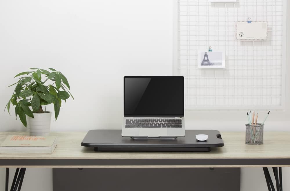 Amer EZUP 26x19 Height Adjustable Sit/Stand Desk Surface Riser, 26" Wide Tabletop Sit Stand Desk Converter, Monitor Laptop Platform Work Station - Durable Black Top