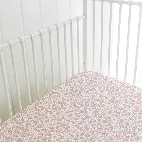 Image of Crib Sheets Neutral - Fitted Baby Crib Sheets Bed for Girl Boy - 2 Pack Standard & Toddler Mattress (Antique Rose) - Buttery Soft Organic Cotton Blend