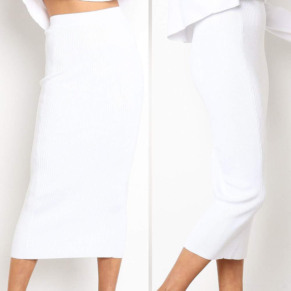 Générique Jupe Crayon Femme Taille Haute,Jupe Mi Longue Femme en Coton en Tricot Skirt Droite Midi Chic Et Elegant Longueur Genou Extensible DéContractéE Couleur Unie Skirt pour Le Bureau