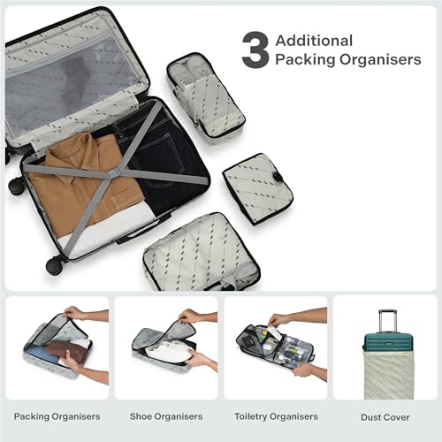 Image of THE ASSEMBLY Spinner Wheels Hard Body Set Of 3 Polycarbonate Luggage 75Cm, 65Cm (Check In) & 55Cm (Cabin) Hardsided Suitcase Trolley - Forest Green