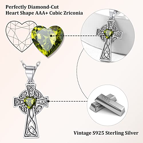 Bestyle Silver Celtic Cross Necklace with 12 Month Heart Birthstone, Dainty Celtic Birthstone Necklace Silver Chain for Women Faith Irish Amulet Lucky Birthstone Jewelry4