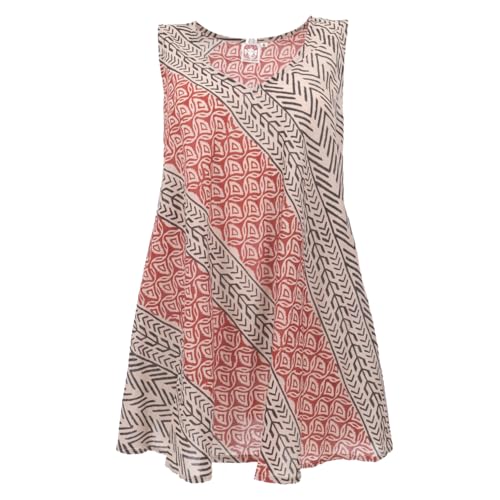 GURU SHOP Boho Blusentop, Leichtes Longtop Blockdruck - Schwarz/rot, Damen,...