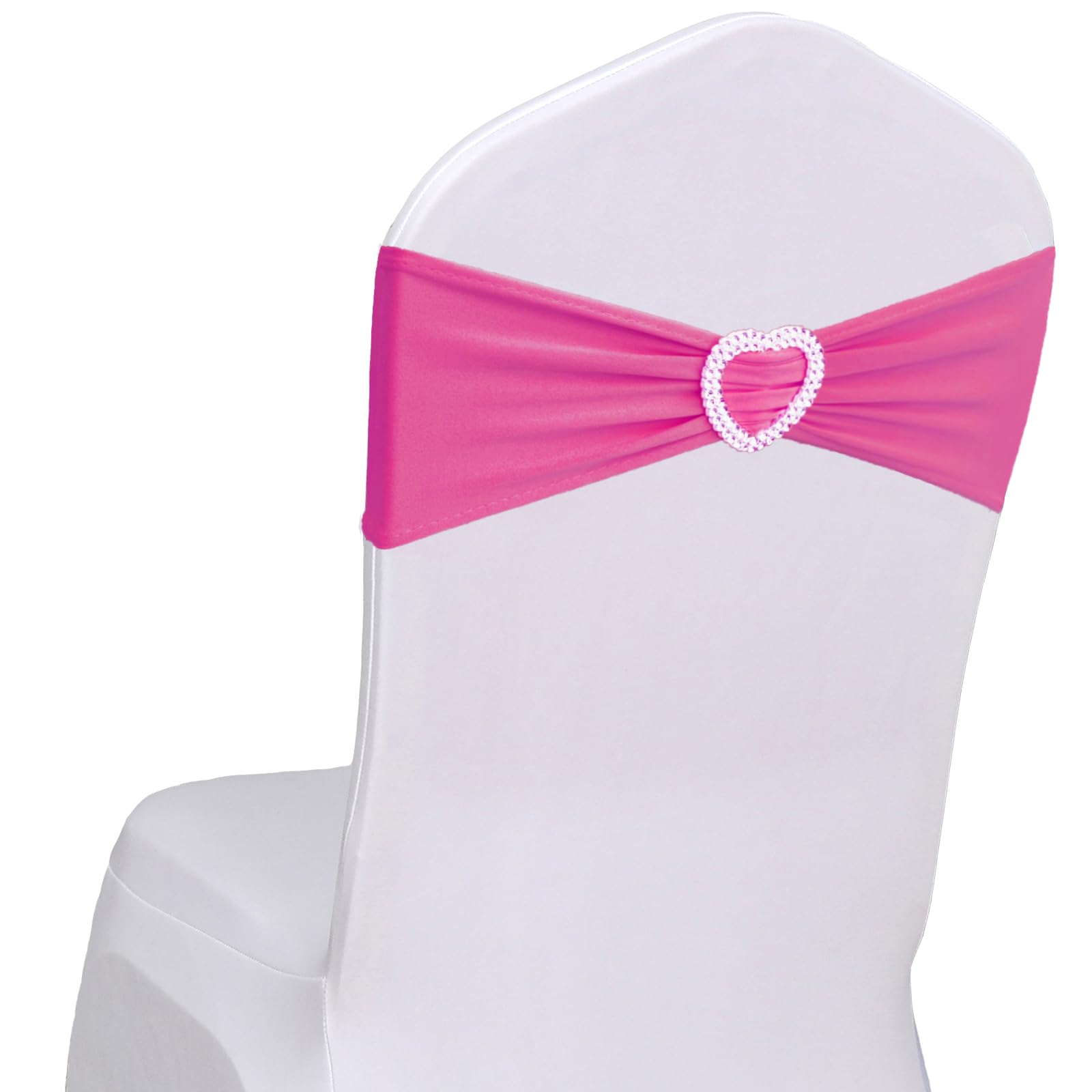 Fbewom Hot Pink Chair Sashes Bows 30 Pack Spandex Pink Sashes for Chairs Universal Elastic Chair Sashes Bands with Heart Buckle Slider for Banquet