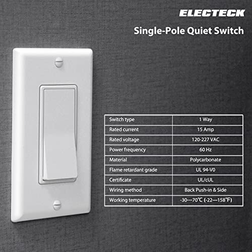 20 Pack - Electeck Single Pole Wall Light Switch, Rocker On/Off Paddle Control, 15A 120/277V, Wall Plate Included, Ul Certified, White #TOP1