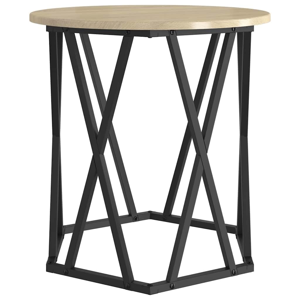 Set di 2 tavolini rotondi in rovere Sonoma, legno e acciaio | Eleganti tavolini rotondi per il soggiorno. Piano del tavolo opaco facile da pulire con robusto telaio in acciaio.