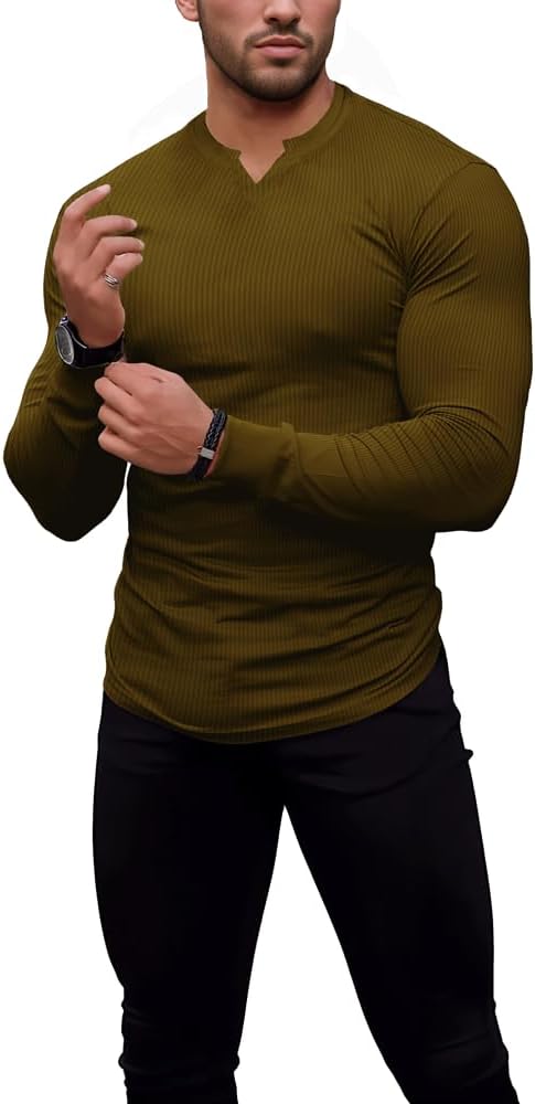 men's long-sleeved / short sleeve t-shirts stretch muscle shirts slim fit v-neck shirts casual ribbed shirt workout top