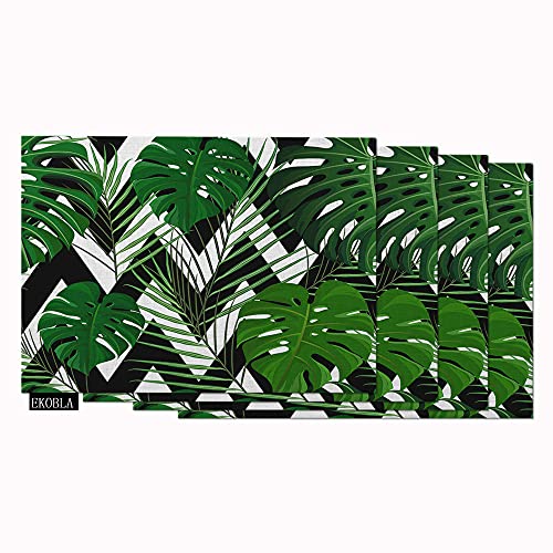 Ekobla Placemats Palm Leaves Tropical Exotic Plant Forest Jungle Nature Wild Tree Fashion12X18 Inch Table Placemats For Dinning Table Washable Cotton Linen, Set Of 4 #TOP3