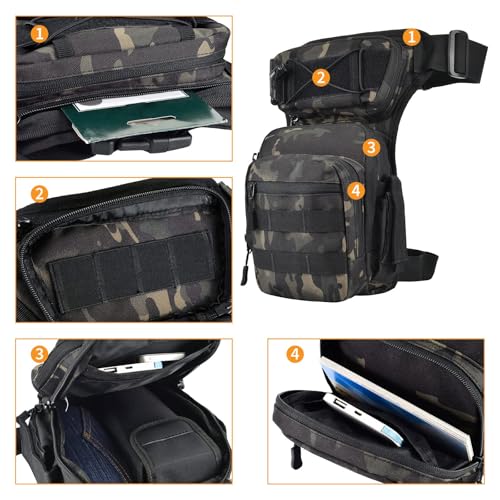 Miniatura 4 de Huntvp Bolsa De Pierna Bolsa Táctical Militar Impermeable Para Correr Senderismo Ciclismo Camping Caza, Tipo 2-Camuflaje