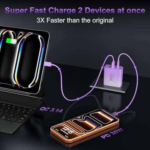 Image of USB C Fast Wall Charger Block, 2Pack 60W USBC Charging Cubes, 5-Port PD+QC Power Adapter Multiport Brick Type C Box Plug for Phone 17 /16 /15 /14 /13 /12 /11 /Pro Max /Plus, Pad Mini /Pro /S25 /S24