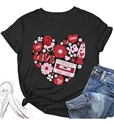 Valentine's Day Shirts for Women Love Heart Graphic Tees Tops Cute Valentines Gift Shirt Short Sl...