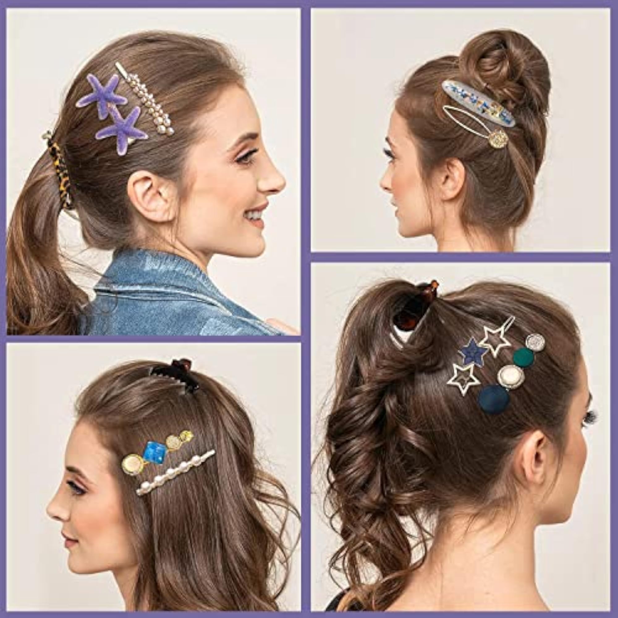 21pcs Assorted Flower & Star Korean Hair Clips, Fun Accessories