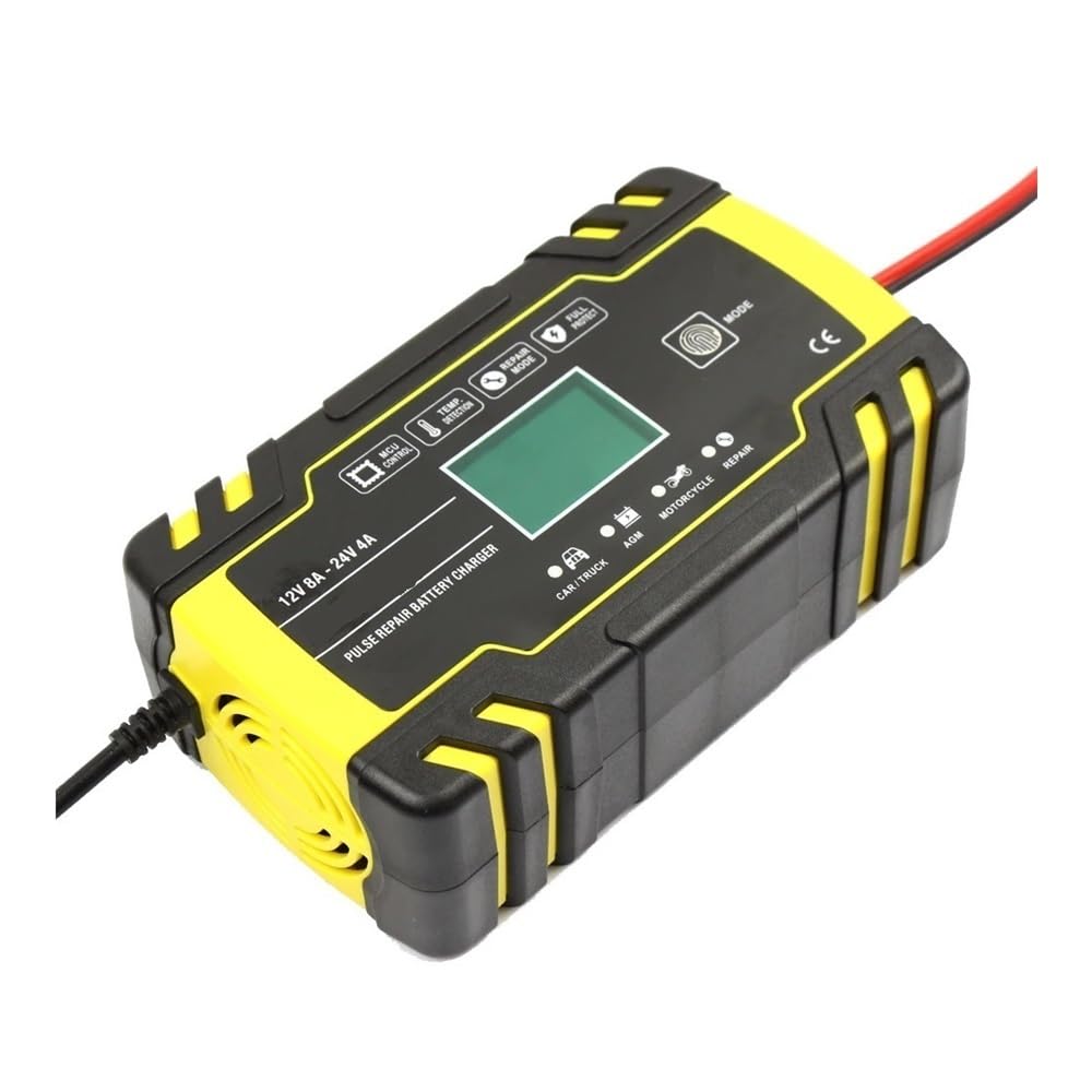 Caricabatterie intelligente 12V/24V 8A, caricabatterie rapido con avvio automatico FO, adatto for auto, moto e camion, uso a secco e a ciclo profondo(Army green)