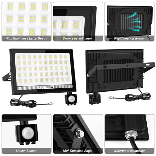 T-SUN Security Lights Outdoor Motion Sensor, 100W Dusk Till Dawn Outdoor Lights, 10000 Lumen LED Floodlight - Image 3