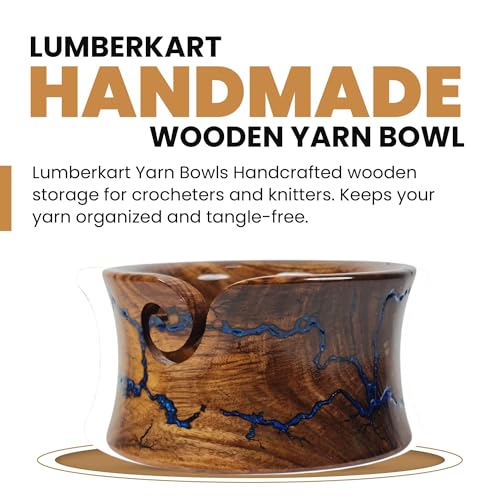 Image of Handmade Wooden Yarn Bowl - Premium Yarn Bowls for Crocheting & Knitting - Handcrafted Wooden Crochet Bowl - Yarn Holder for Tangle-Free Yarn Control (Curved Blue 7x4 Inch Rosewood)