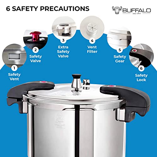 Buffalo 12 Quart Pressure Cooker Stainless Steel - Large Canning Pot with Lid for Home, Commercial Use - Easy to Clean Induction Stove Top Pressure Canner, Can Cooker - SG Certificate QCP412 - Thumbnail 5