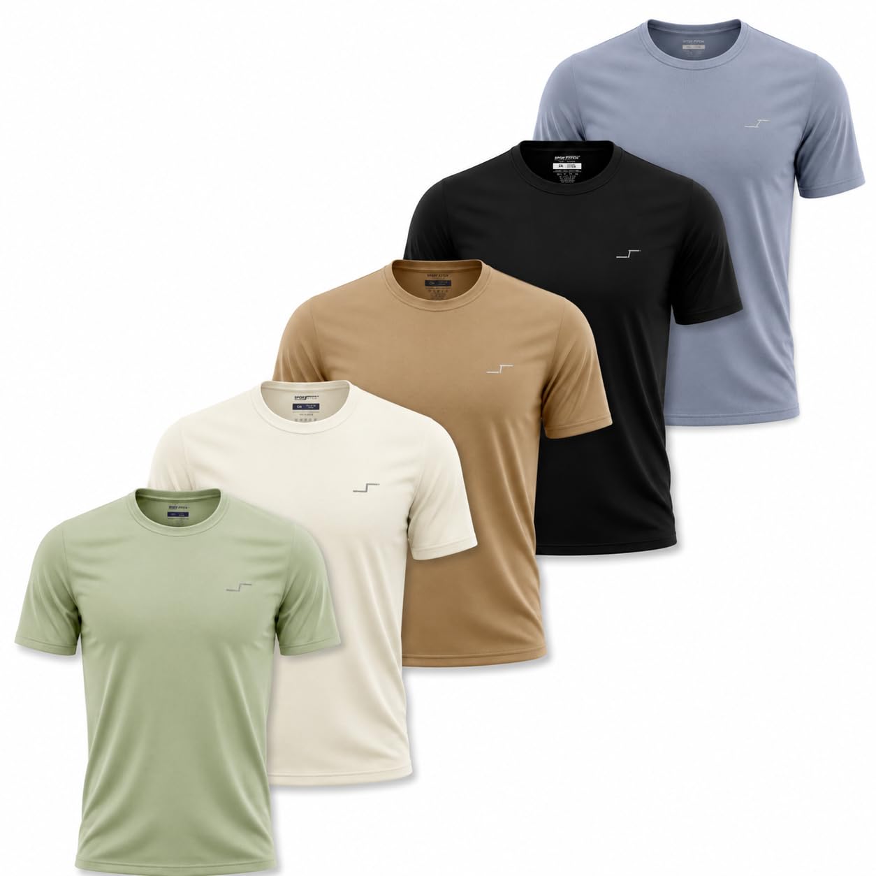 SPORTRETCH Pack 5 Playeras Deportivas para Hombre | Transpirable y Stretch | Gym, Running, Fútbol y Fitness | Manga Corta