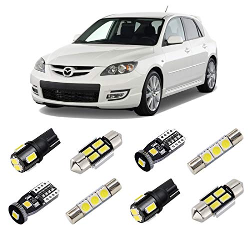 Image of White Interior LED Lights Kit for Mazda 3 Hatchback 2003 2004 2005 2006 2007 2008 2009 Super Bright 6000K LED Interior Light Bulbs Package + License Plate Lights and Install Tool
