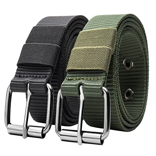 2 pack Nylon Men's belt for Women and Men 1.5inch With Metal Buckle Outdoor Belt,Thick and Durable 150CM/59IN Long, Normal