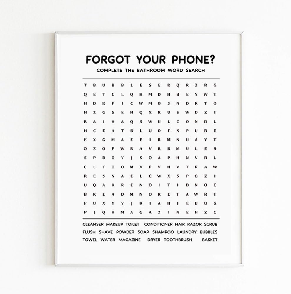 TSDTUO Bathroom Word Search Wall Art - Forgot Your Phone Sign, Funny Puzzle Game, Word Search Game Art Print, Guest Bathroom Décor-8x10INCH-B - Image 4