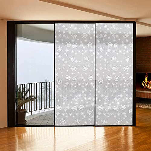 Image of WISDOM Privacy Window Film Frosted Glass Film Glass Film No Glue Anti-UV Window Sticker Non Adhesive for Privacy Office Meeting Room Bathroom Living Room (Snowflake Frosted, 12 x 120 inch)
