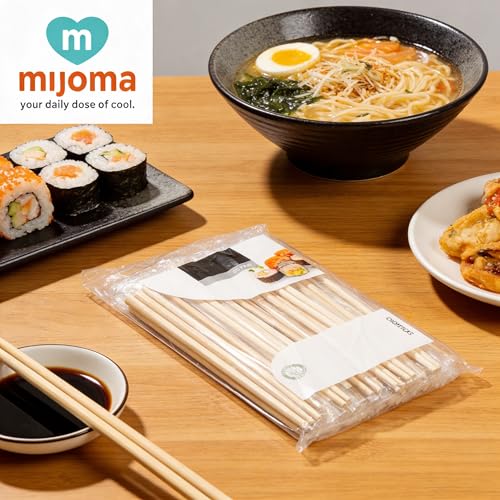 MIJOMA Pałeczki do jedzenia 50 par 19,5 cm – drewniane – do sushi, ramen i na wynos – lekkie i wygodne w użytku na co dzień i dla gości