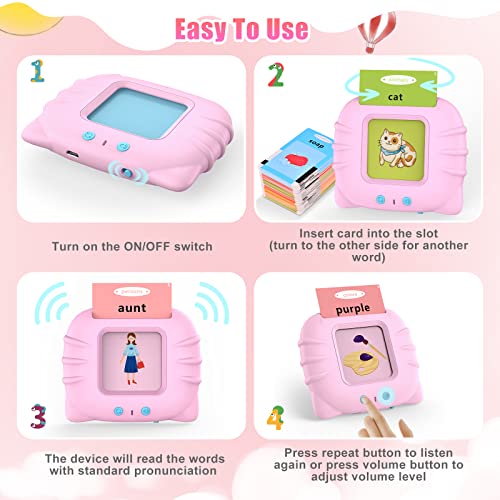 Fishoaky Talking Flash Cards Educational Toys For 2 3 4 5 6 Year Old Boys Girls, Learning Toys, 112 Audible Baby Flash Cards 224 Words, Preschool Learning Toys Birthday Gift For Kids, Pink #TOP2