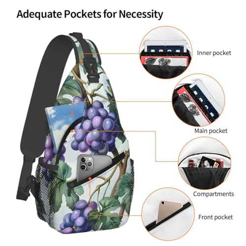 Bolso bandolera unisex con patrón uva ajustable ligero miniatura 4