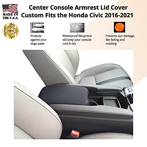 Auto Console Covers-Fits The Honda Civic 2016-2021 Center Console Armrest Cover Waterproof Neoprene Fabric.