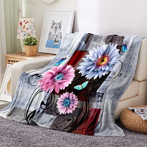 Tong Xian Abstract And Floral Blanket,All Season Lightweight Plush And Warm Home Cozy Portable Fuzzy Throw Blankets For Couch Bed Sofa,Red Black Grey Blanketk,Blue Floral Blanket,50"X60" #TOP7