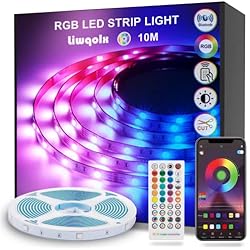 Tira Led Estanteria Liwqolx Tira LED 10 Metros, Luces LED Habitación 10M, RGB Bluetooth Tiras LED con Control Remoto y Inteligente Control de APP, Cambia el Color con la Musica, Para Decoración de Bares, Fiestas, Cocina