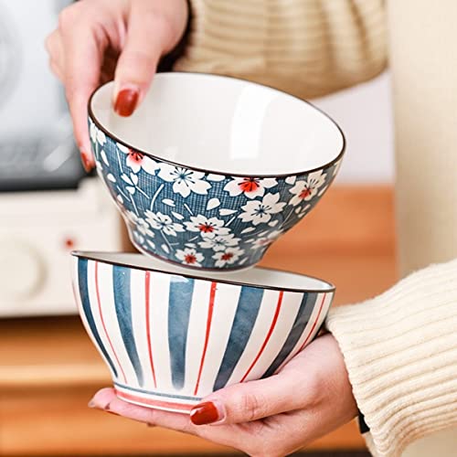 Image of Ceramic Cereal Bowls for Pasta, Salad, Cereal, Soup Ceramic Japanese Ramen Bowls Porcelain Pho Bowls (300ML, Set of 2)