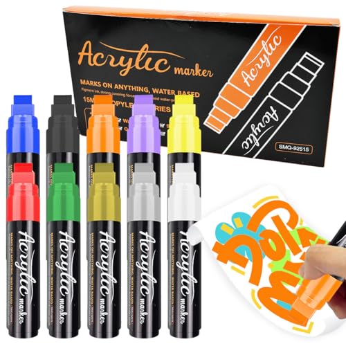 Miniatura 8 de Vunanvu 10 Pcs Rotuladores Acrilicos Jumbo 15mm, Marcadores Rotuladores De 10 Colores, 3 En 1 Marcadores Acrílicos Acrylic, Rotulador Acrilico Para Pintar, Grafitis, Piedra, Madera, Vidrio Y Metal